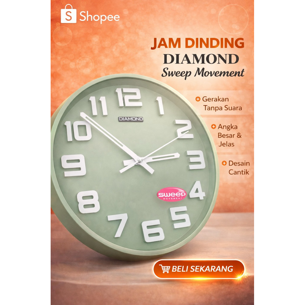 JAM DINDING DIAMOND AESTHETIC - MESIN SEWEEP TANPA SUARA