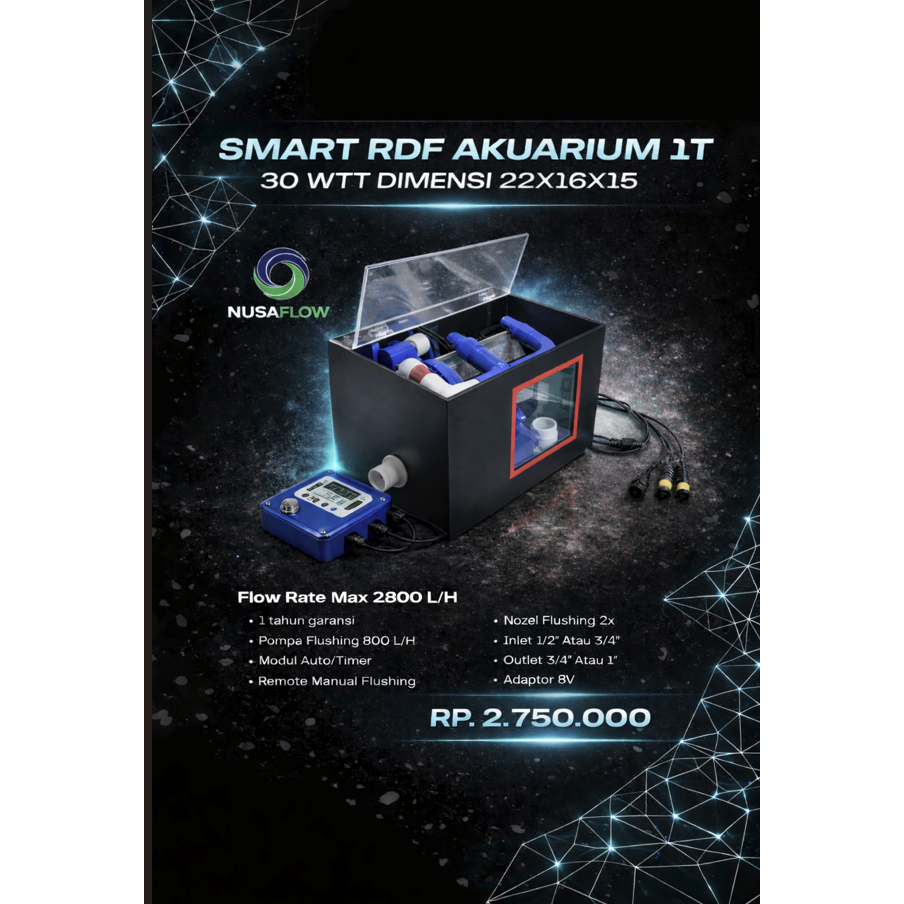 Micro Rotary Drum Filter 1T Akrilik, Top atau Sump Filter Akuarium Maksimal Flow 2.800 L/H