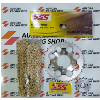 Gear Set SSS 428 Supra X 100 / Grand / Legenda / Supra Fit Lama / Win & Rantai SSS 428 SB Gold