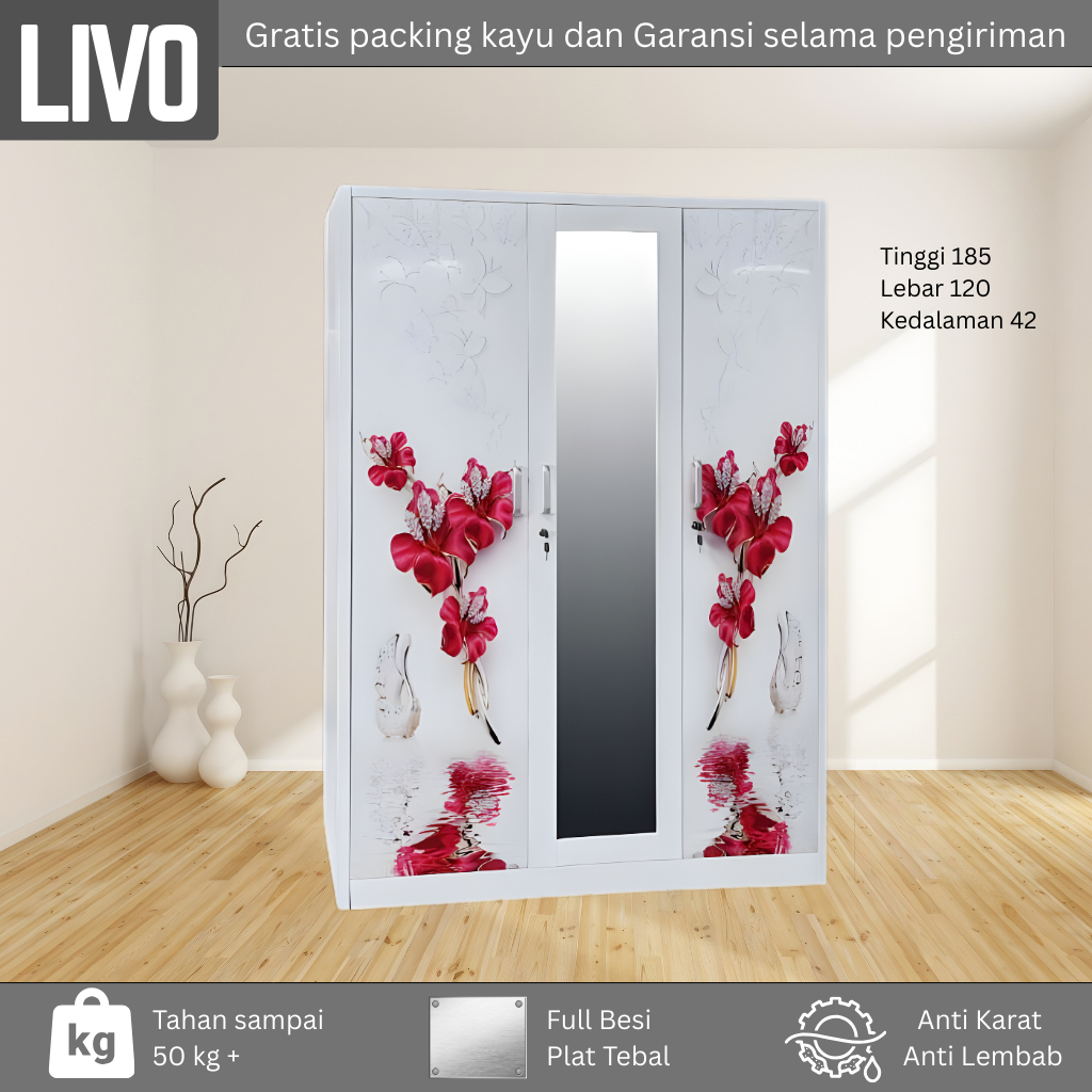 EVO. Lemari Baju Besi Swing - Lemari Baju 3 Pintu - Lemari Baju Besi - Lemari swing Baju Besi - Lema