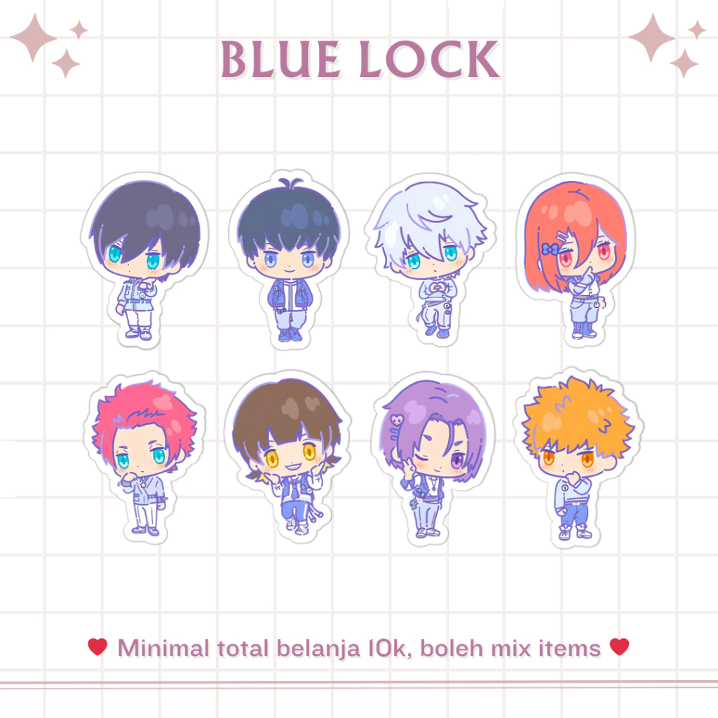 GLITTERY STICKER BLUE LOCK X SANRIO COLLAB | CHIBI BLUE LOCK STICKERS | STIKER LAMINASI GLITTER
