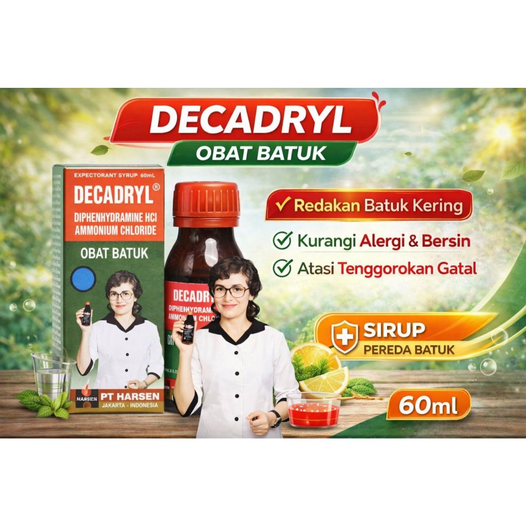 DECADRYL SIRUP 60ML | OBAT BATUK & ALERGI | REDAKAN BATUK KERING  BERSIN & TENGGOROKAN GATAL