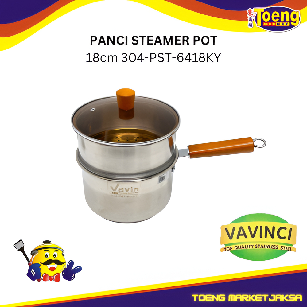 Panci Kukus Gagang Tutup Kaca 18 cm Food Grade - HOKKAIDO STEAMER POT 18cm 304-PST-6418KY VAVINCI