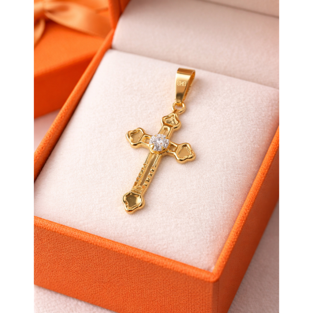 Liontin Salib Permata Liontin Salib Polos Koleksi Josean Elegant Emas Asli