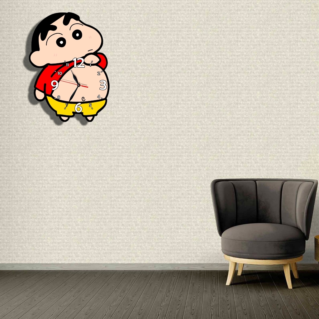 Jam Dinding 3D Design Shinchan Free Box Batrai AIO