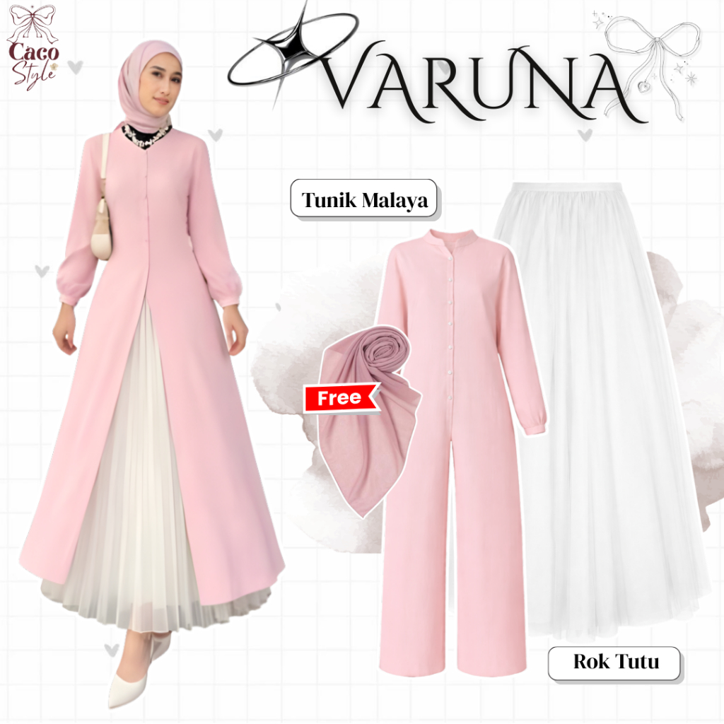 VARUNA One Set 3In1 Outfit Lebaran Tunik Kekinian ( Bella Square + Tunik Malaya + Rok Tutu ) - CO122