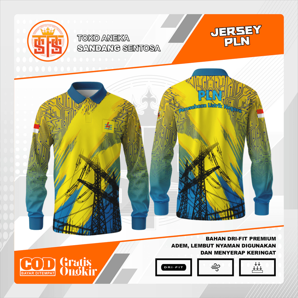 Jersey Polo PLN (Perusahaan Listrik Negara) Lengan Panjang | Dri Fit Milano Premium | Kaos Olahraga 