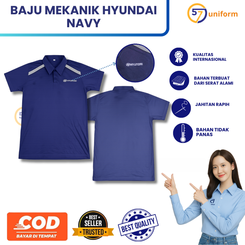 Baju mekanik hyundai Navy | Atasan hyundai  | Baju Biru dongker | Kemeja mekanik dongker