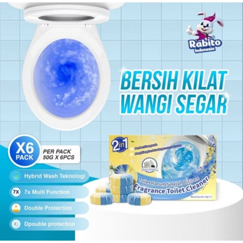 Rabito Fragrance Toilet Pembersih Toilet Otomatis Biru & Putih 1 box isi 6 pieces Bersih Kilat Wangi