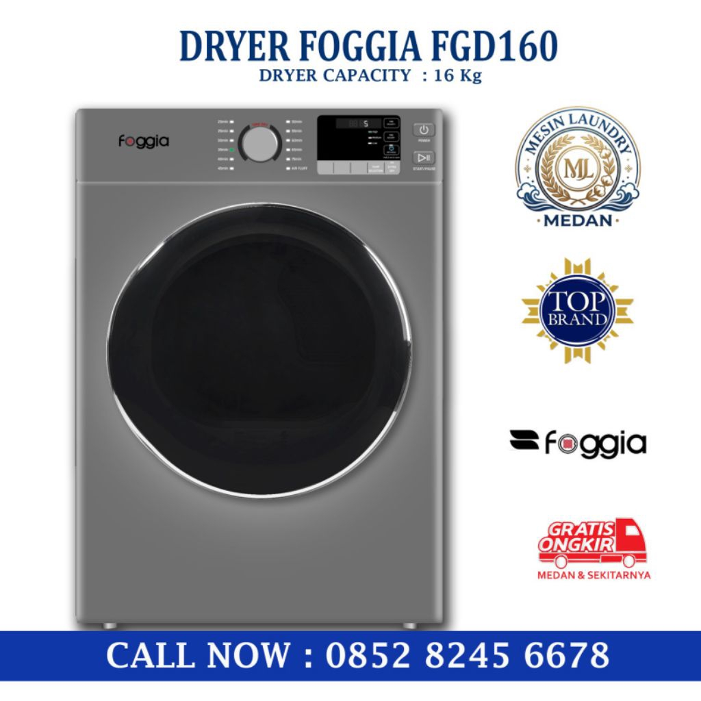 DRYER FOGGIA FGD16// MESIN PENGERING BAJU 16 KG FOGGIA// DRYER FOGGIA 16 KG// MESIN PENGERING LAUNDR