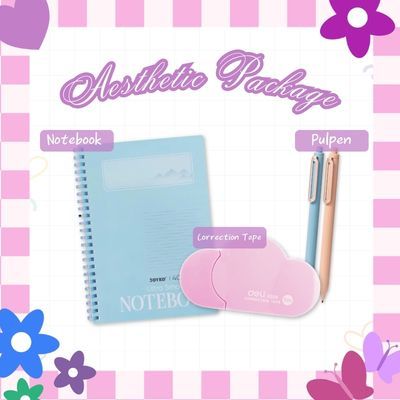 Aesthetic Package Notebook Pulpen Pastel Correction Tape