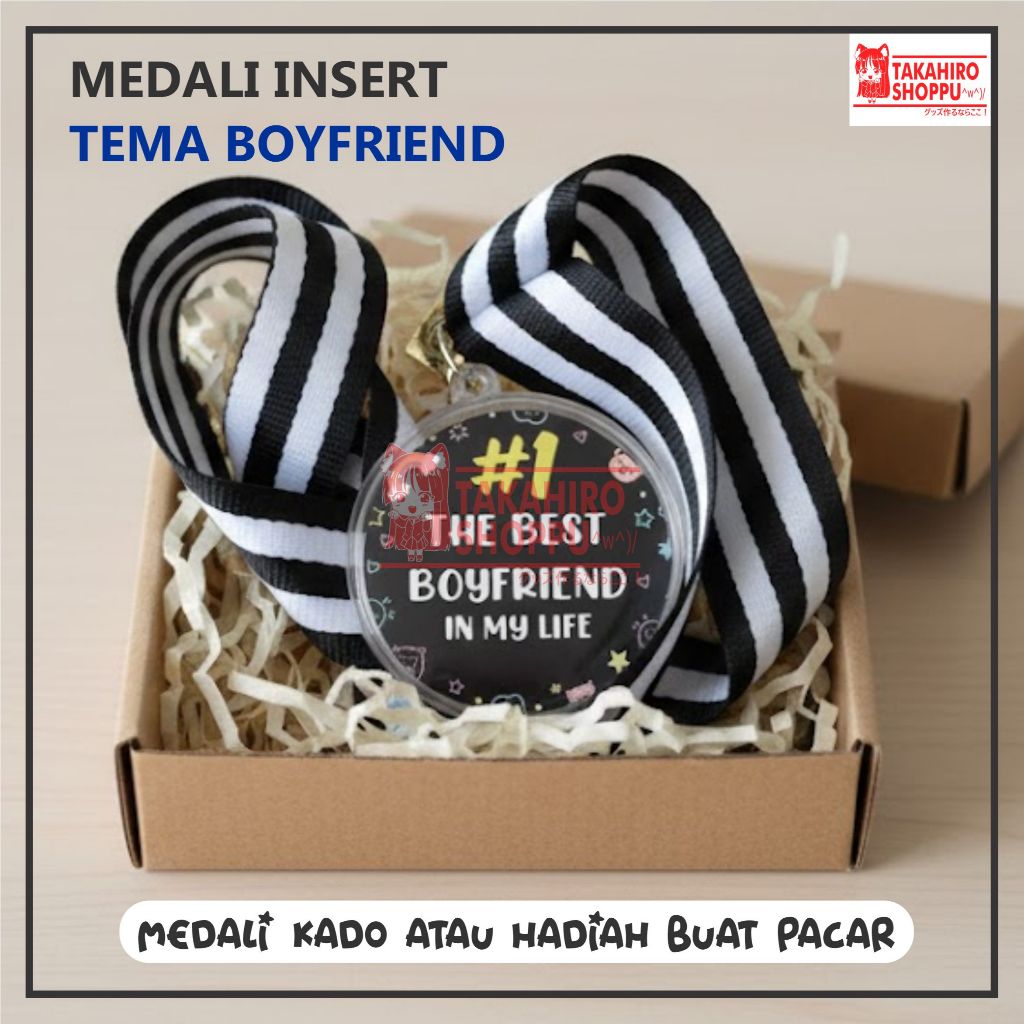 KADO MEDALI AKRILIK INSERT TEMA BOYFRIEND / MEDALI TULISAN UNIK BUAT PACAR / HADIAH ULANG TAHUN PACA