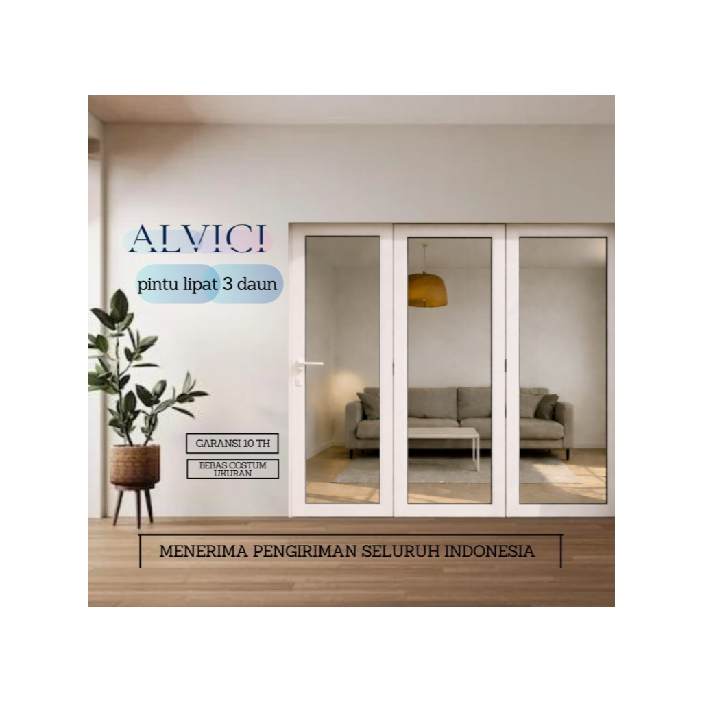 Pintu Lipat 3 Daun UPVC Pintu Lipat Full Kaca Bahan Pintu Tebal ALVICI