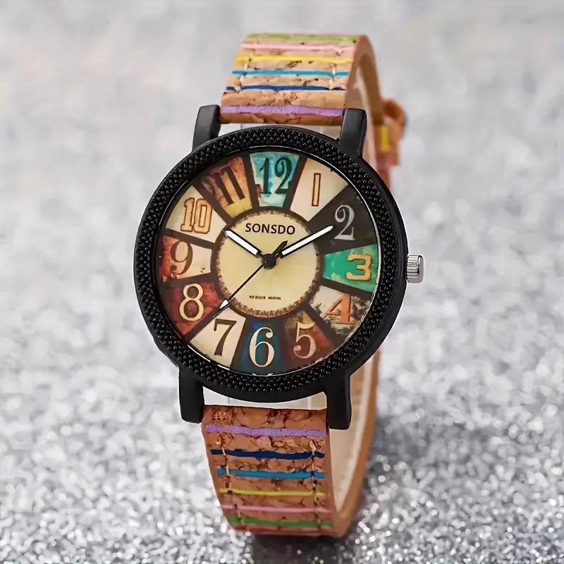 Garansi 1 Tahun Jam Tangan Wanita Kulit Korea Asli Water Resistant Dial Angka Besar Garis Retro