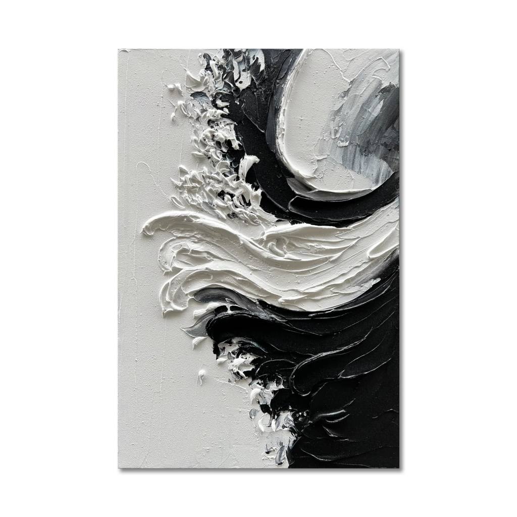 Lukisan Abstrak Hitam Putih Tekstur 3D lukisan abstrak hitam putih, lukisan ombak abstrak, lukisan t