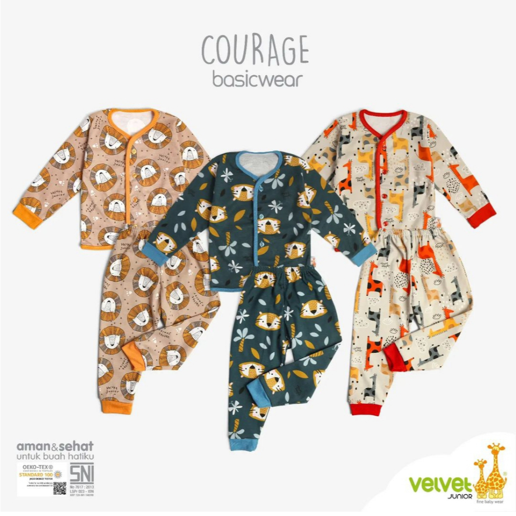Velvet Junior 3Pcs Setelan Panjang Kancing Depan Motif  Terbaru