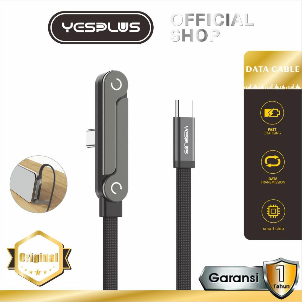 Kabel Data YESPLUS YS-889 250W Type C to Type C PD Fast Charging Kabel Gaming Siku 90° & Dudukan Pon