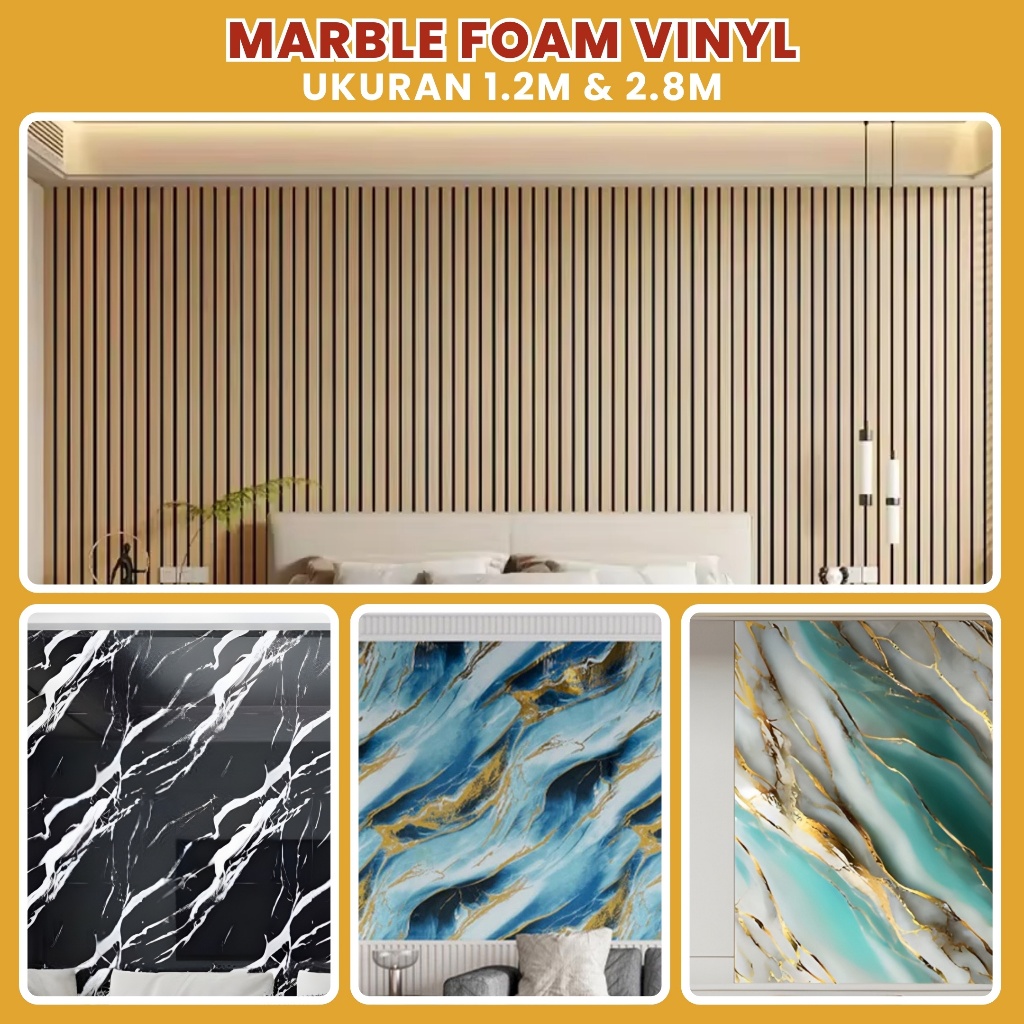 Premium Wallpaper Foam Stiker Dinding PVC Marbel Glosy Wallsticker Ruang Tamu Marble Foam Vinyl