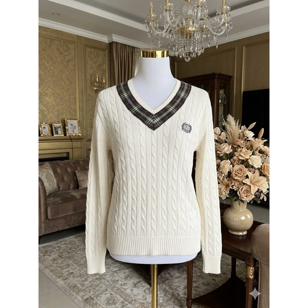 By Noton - Sweater Rajut  V Neck Motif Tartan – Korean Style Knit Premium Fashion