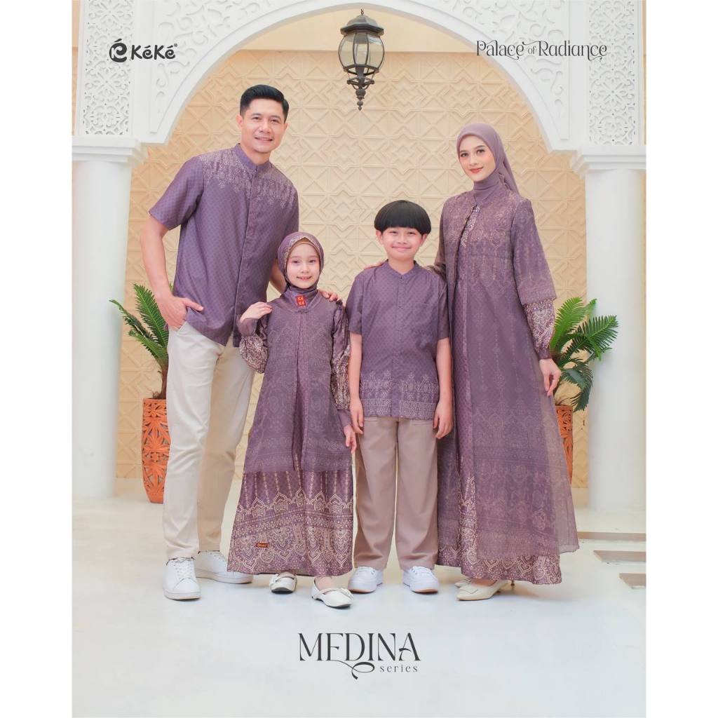 KEKE RIA RICIS BAJU SARIMBIT KELUARGA MUSLIM MEDINA BURGUNDY COUPLE KOKO & GAMIS MOTIF ORGANZA TERBA