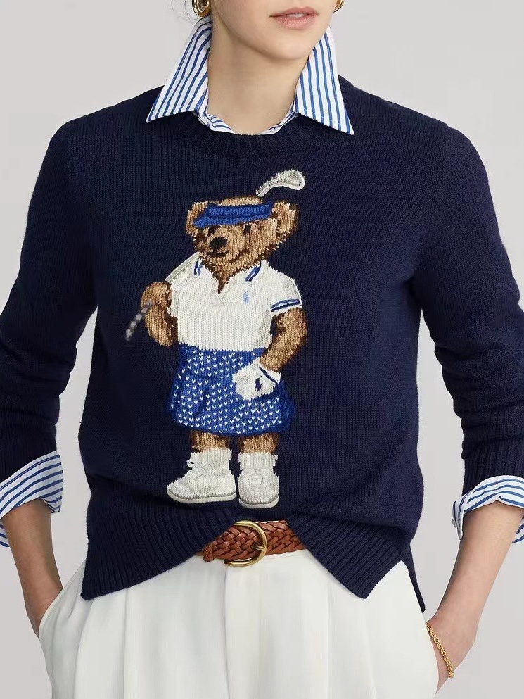 ori~ Polo RL sweater baru bordir beruang leher bulat lengan panjang