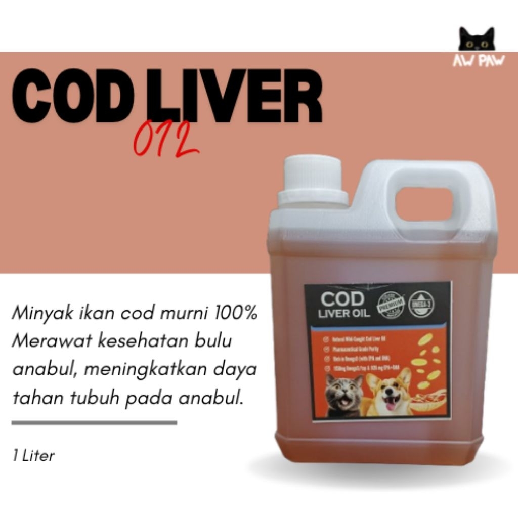 COD LIVER 1 LITER - Minyak Ikan COD Minyak Ikan Cair Suplemen Vitamin Kucing Penambah Nafsu Makan Ku