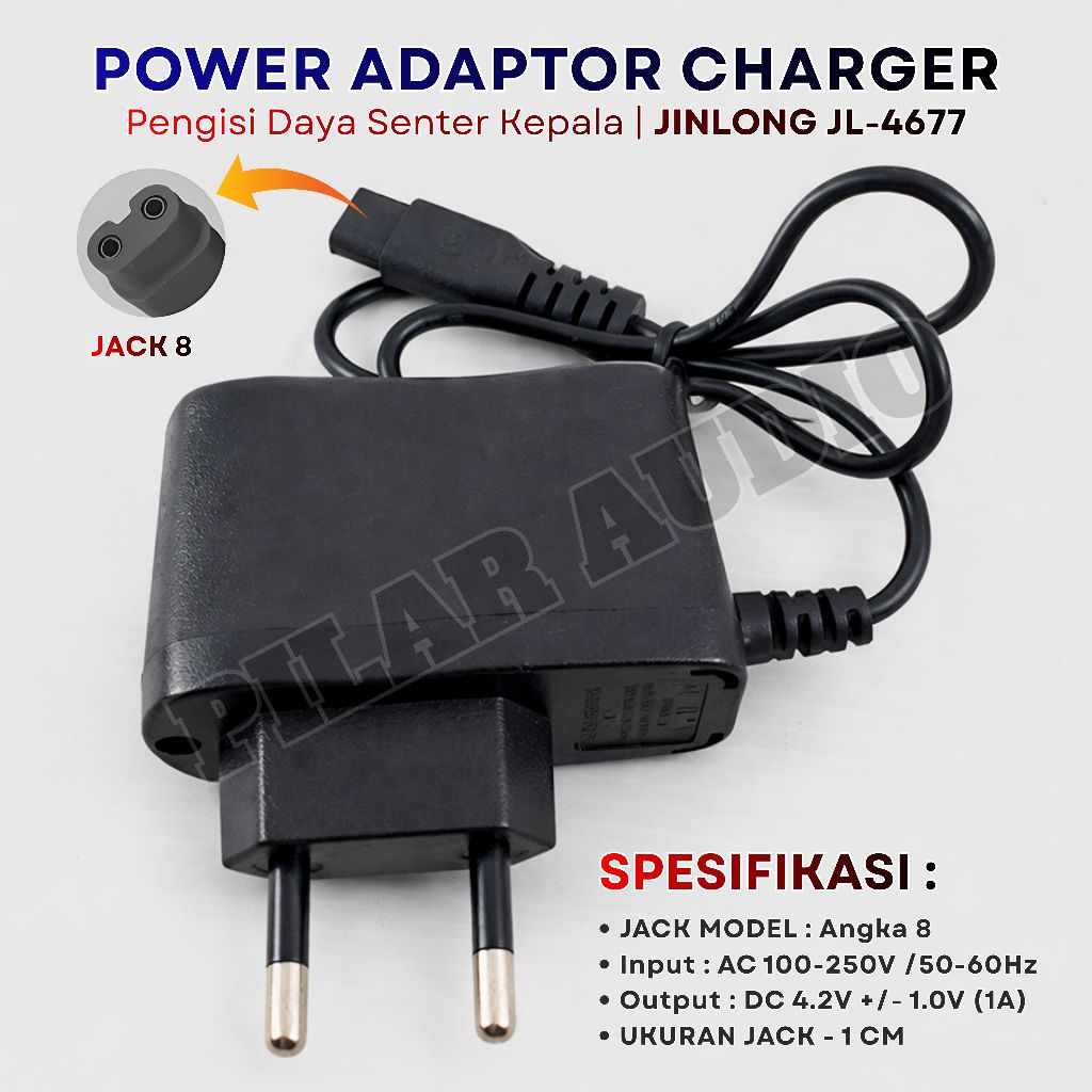 Adaptor Charger Senter Jack 8 JINLONG JL-4677 | Adaptor Pengisi Daya Untuk senter kepala, radio, Dan