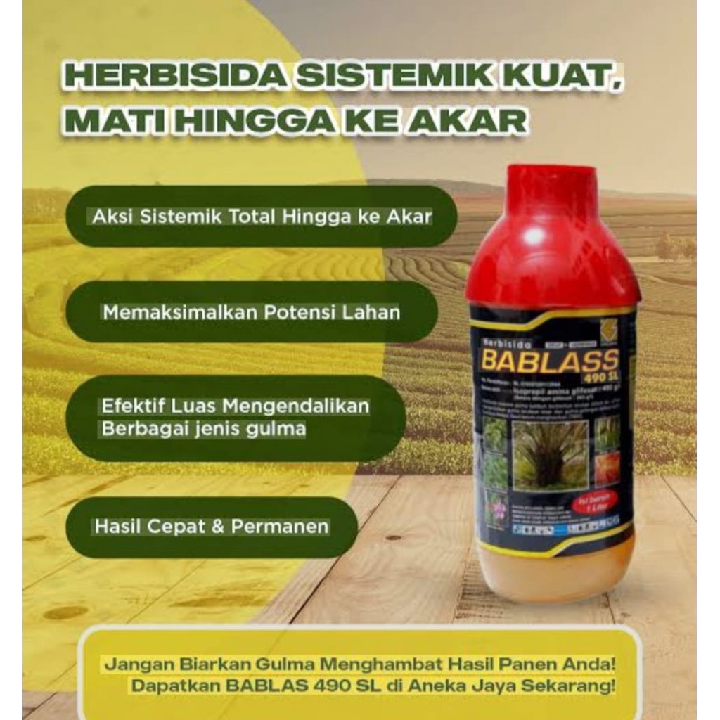 Herbisida Bablas 1 liter (formulasi 490 SL atau 486 SL) adalah racun rumput sistemik purna tumbuh be