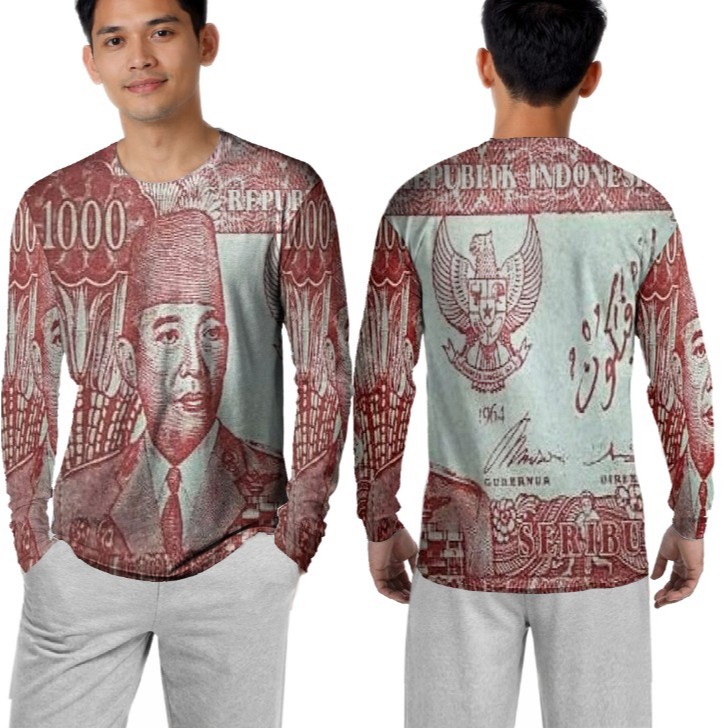 Kaos Baju Mata Uang Kuno 1000 rupiah Gambar Sukarno Rilis 1964 // Baju Vintage // Kaos Mata uang Kun