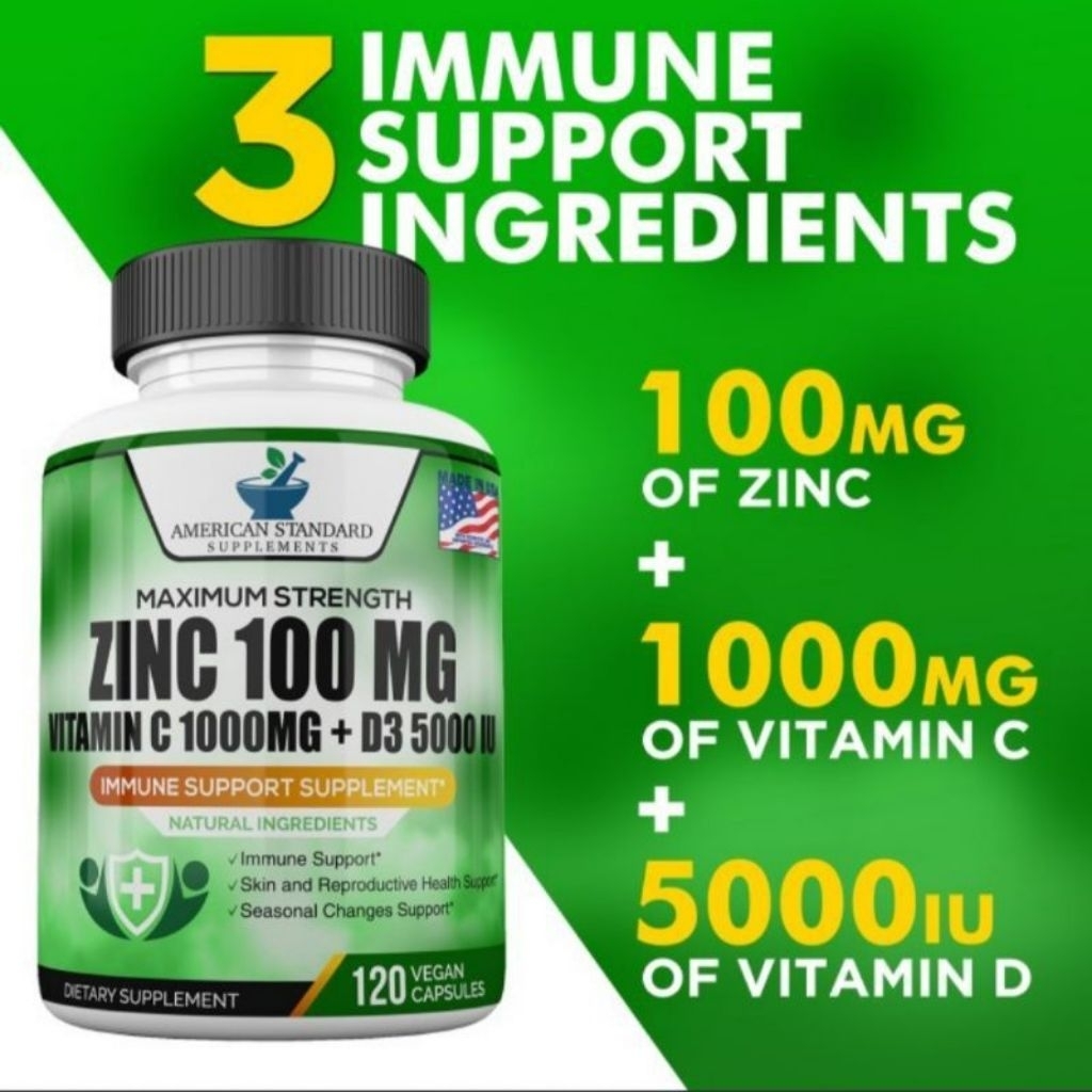American Standard Zinc 100 Mg Vitamin C 1000 Mg + D3 5000 Iu