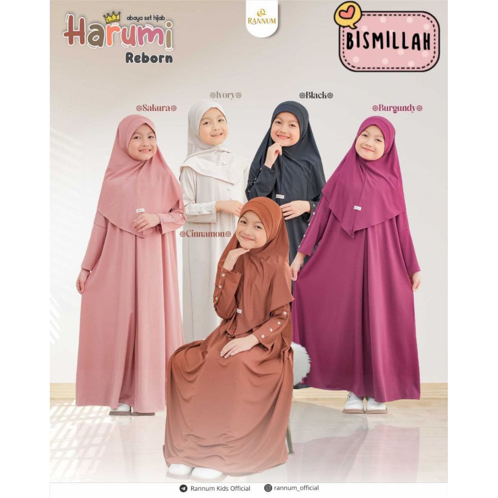 [ HARUMI ABAYA SET ] By RANNUM set gamis anak polos baju muslim abaya anak kecil toko baju anak sama