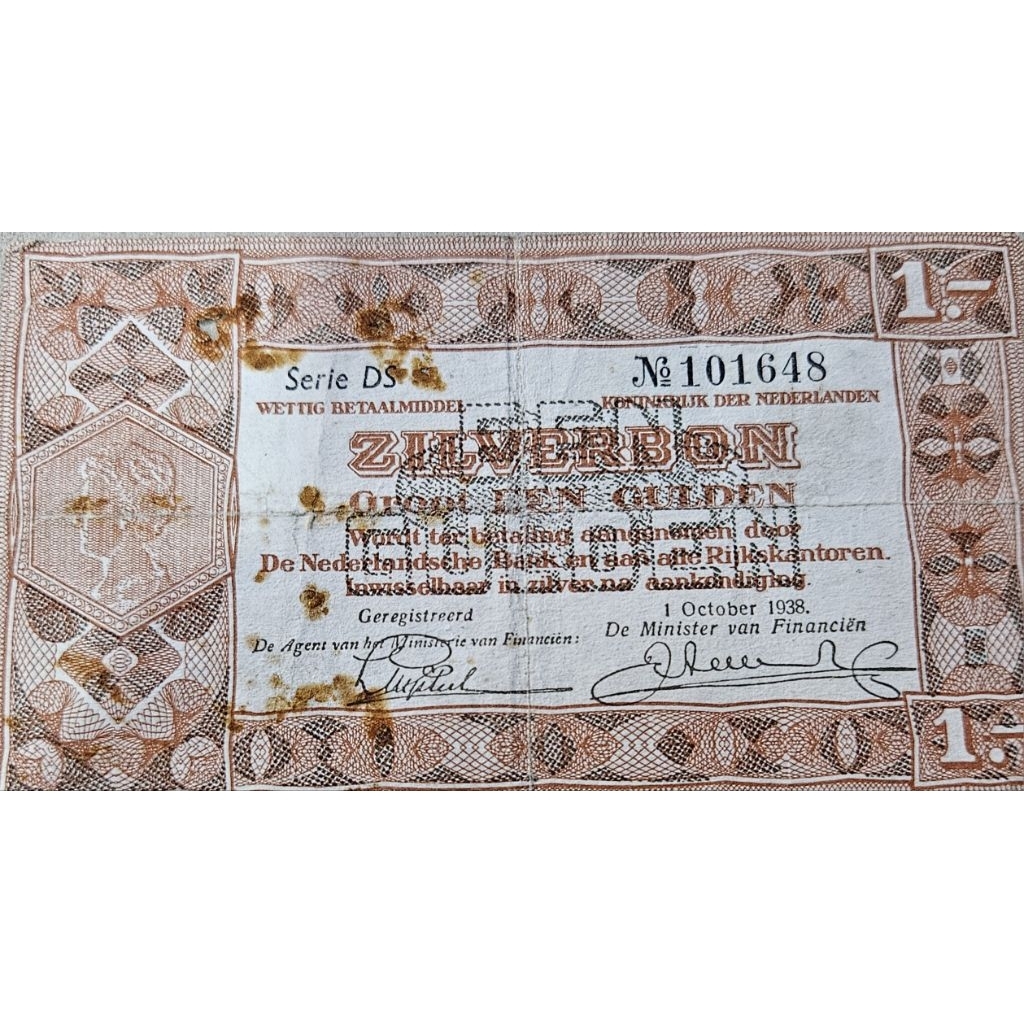 Super murah langka Uang Kuno Negara Indonesia  Zilverbon 1 Gulden Belanda Tahun 1933 Kondisi VF Dija