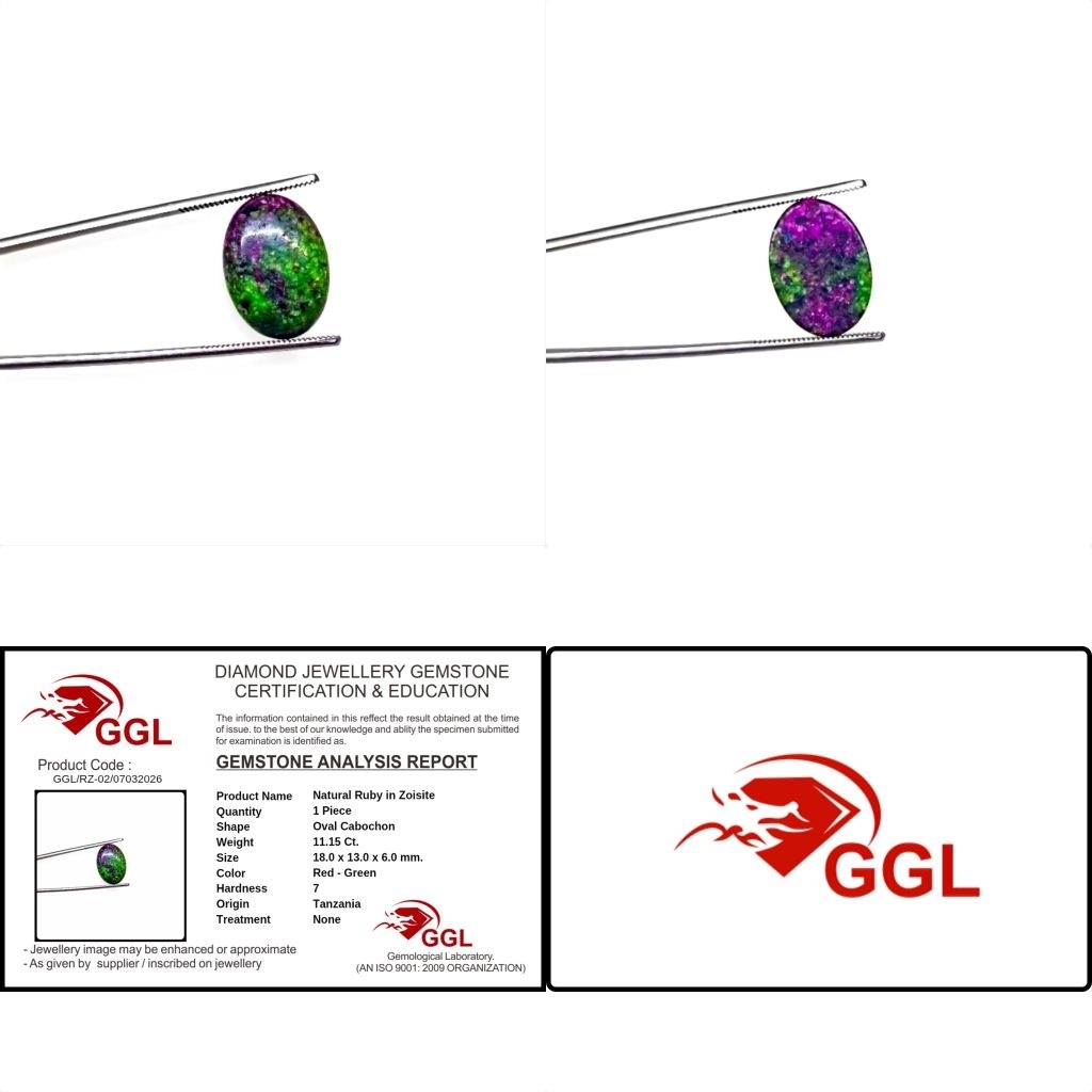 11.15 Ct. Natural Ruby in Zoisite Tanzania Memo Internasional
