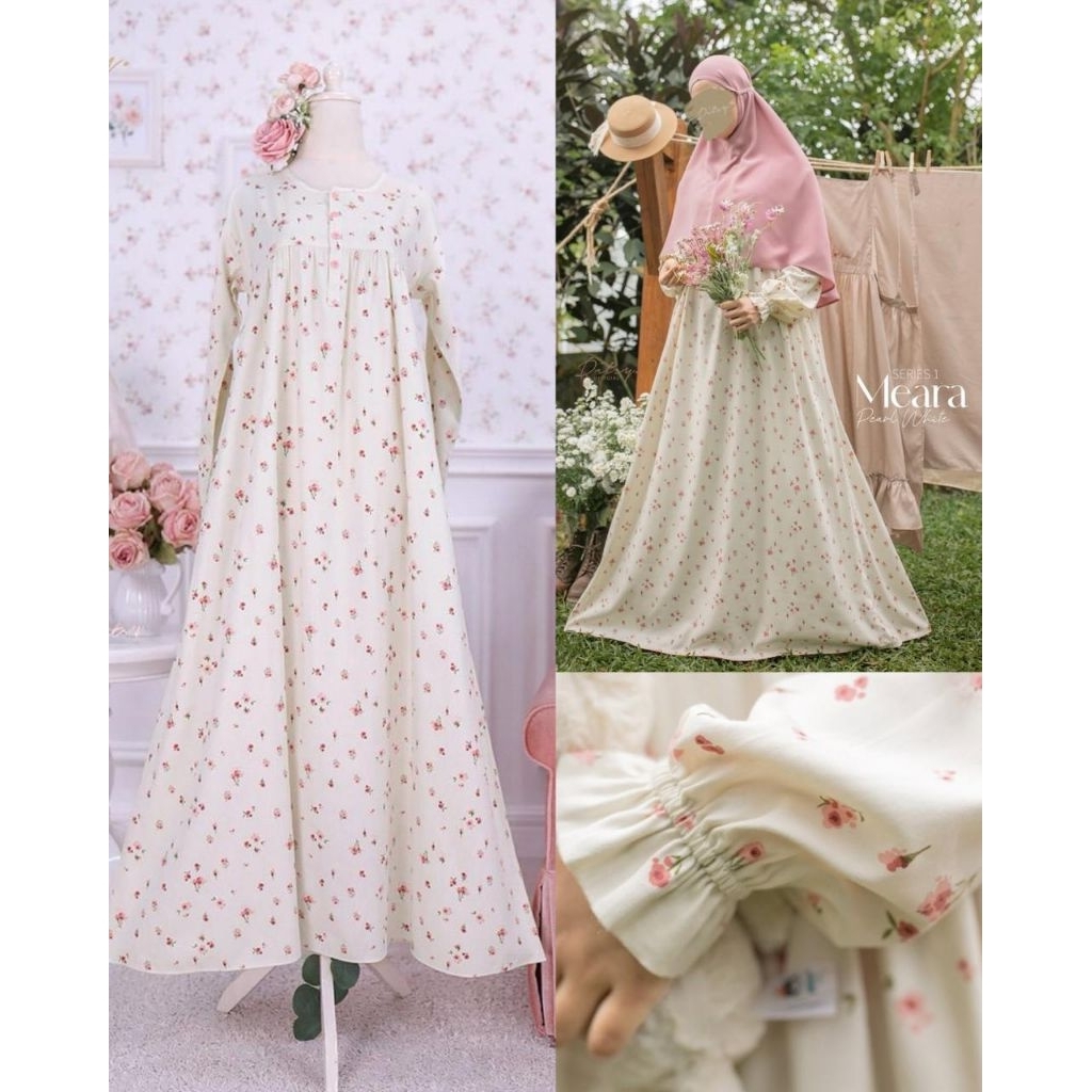 NEW GAMIS DITSY MEARA PEARL WHITE SIZE XL SIAP KIRIM