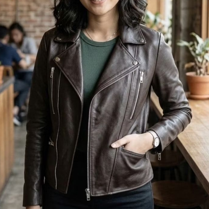 jaket kulit asli garut wanita PL brown