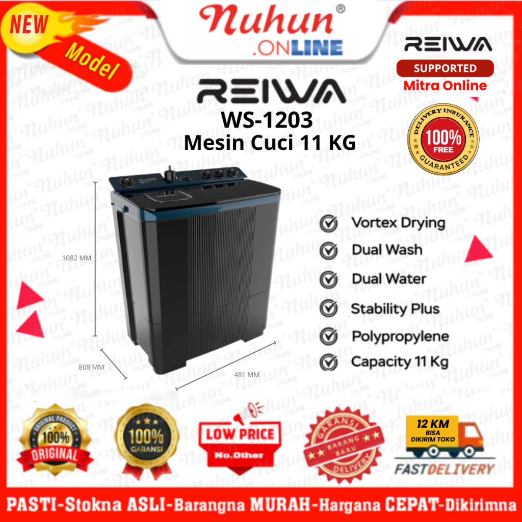 Reiwa Mesin Cuci 2 Tabung WS-1203 Kapasitas 11kg