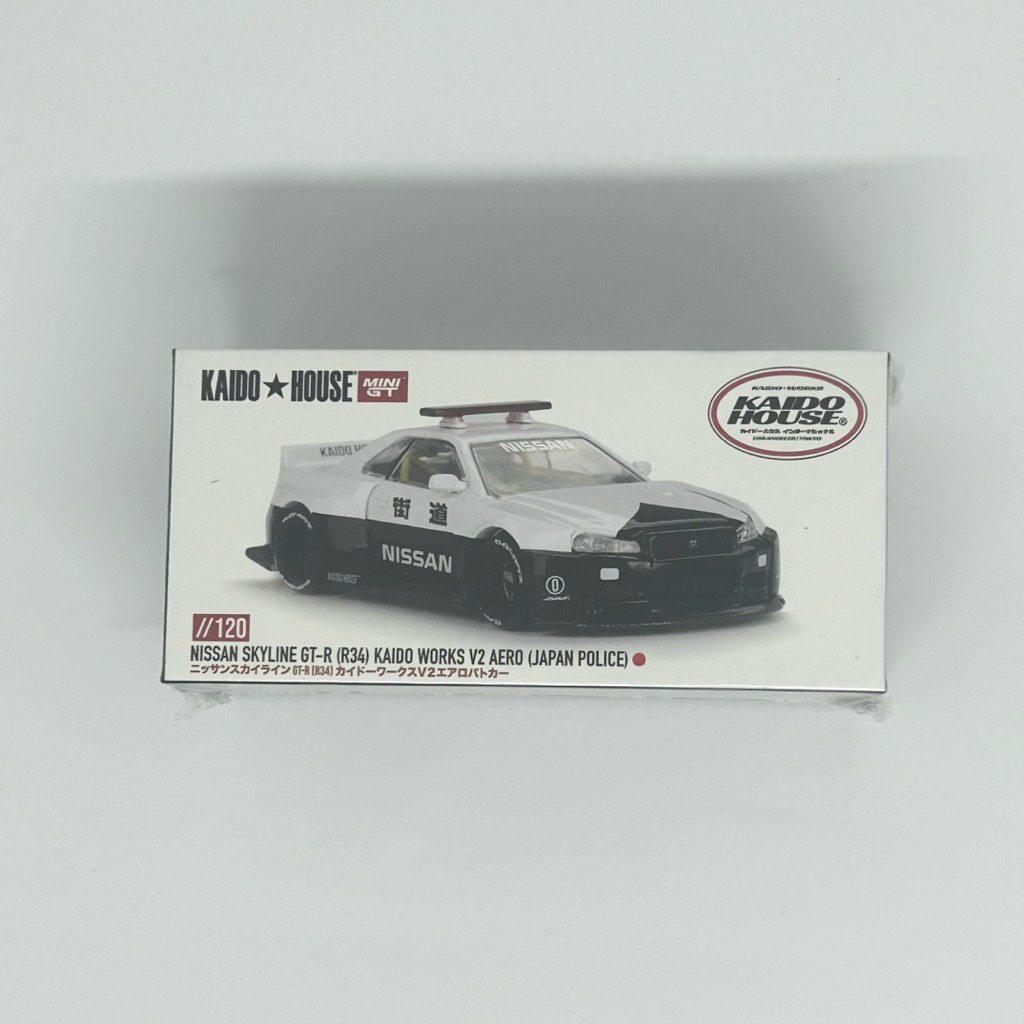Kaido House Mini GT Nissan Skyline GT-R R34 Kaido Works V2 Aero Japan Police Sealed