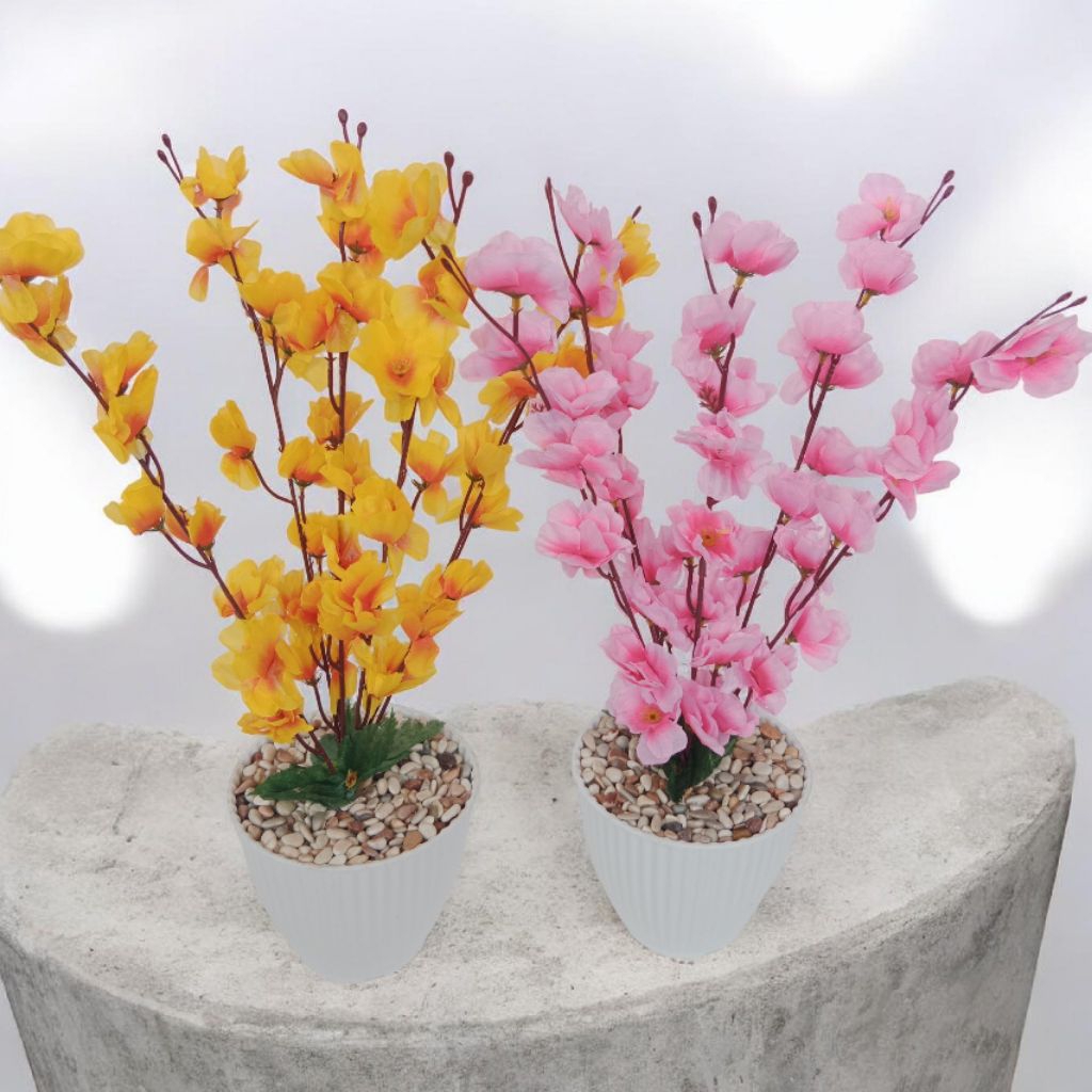 Bunga sakura artificial sudah set pot besar/bunga plastik hias/bunga hias pot