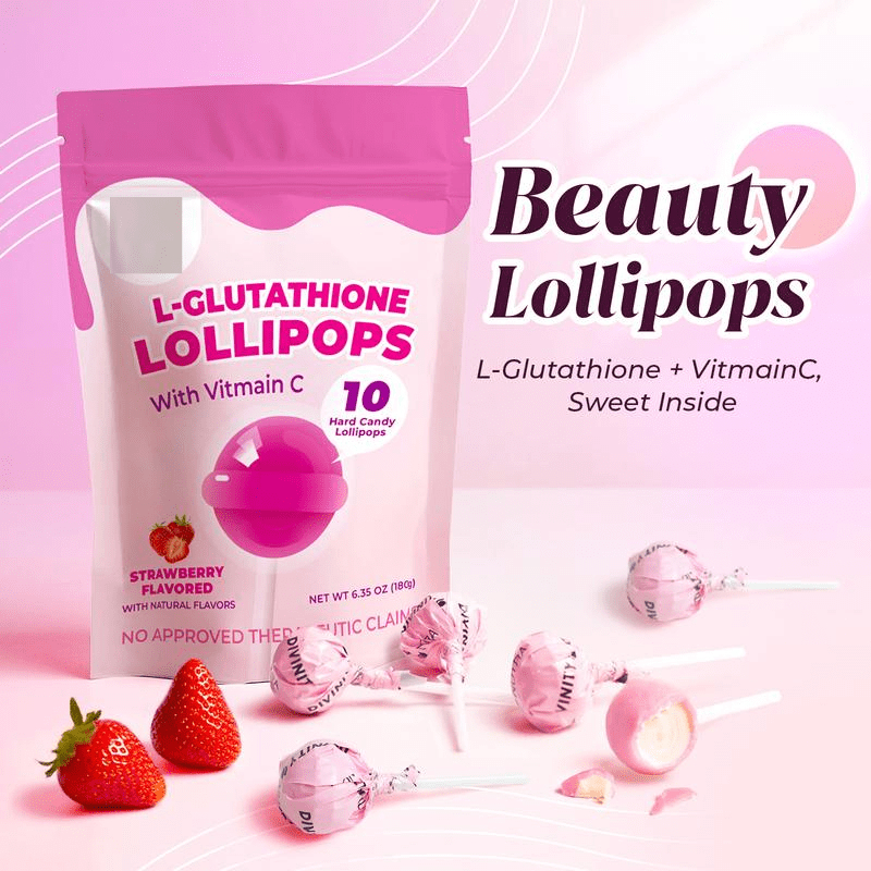 C+Collagen L-Glutathione Permen Lolipop with Vitamin C - 10 Batang, Rasa Stroberi, Hydrolyzed Collag