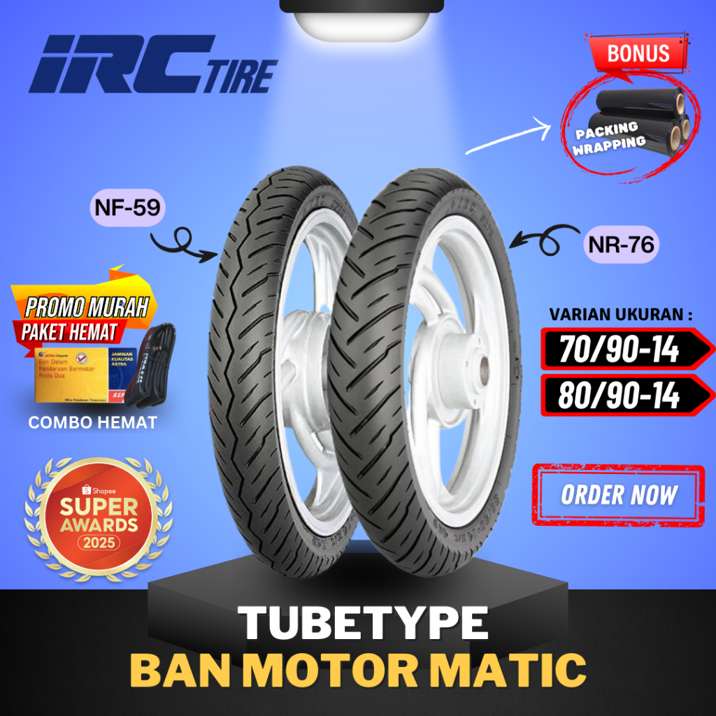 [PAKET SEPASANG] IRC NON TUBLES NF59 NR76 / BAN IRC TUBETYPE NF59 NR76 NF67 ( 70/90-14 / 80/90-14 ) 