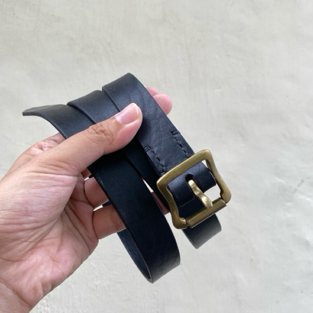 Belt Wanita Full Kulit Premium Full Grain Leather Buckle Kuningan - Hitam