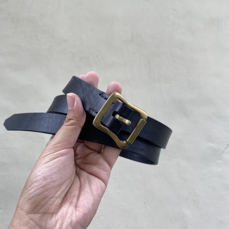 Belt Wanita Full Kulit Premium Full Grain Leather Buckle Kuningan - Hitam