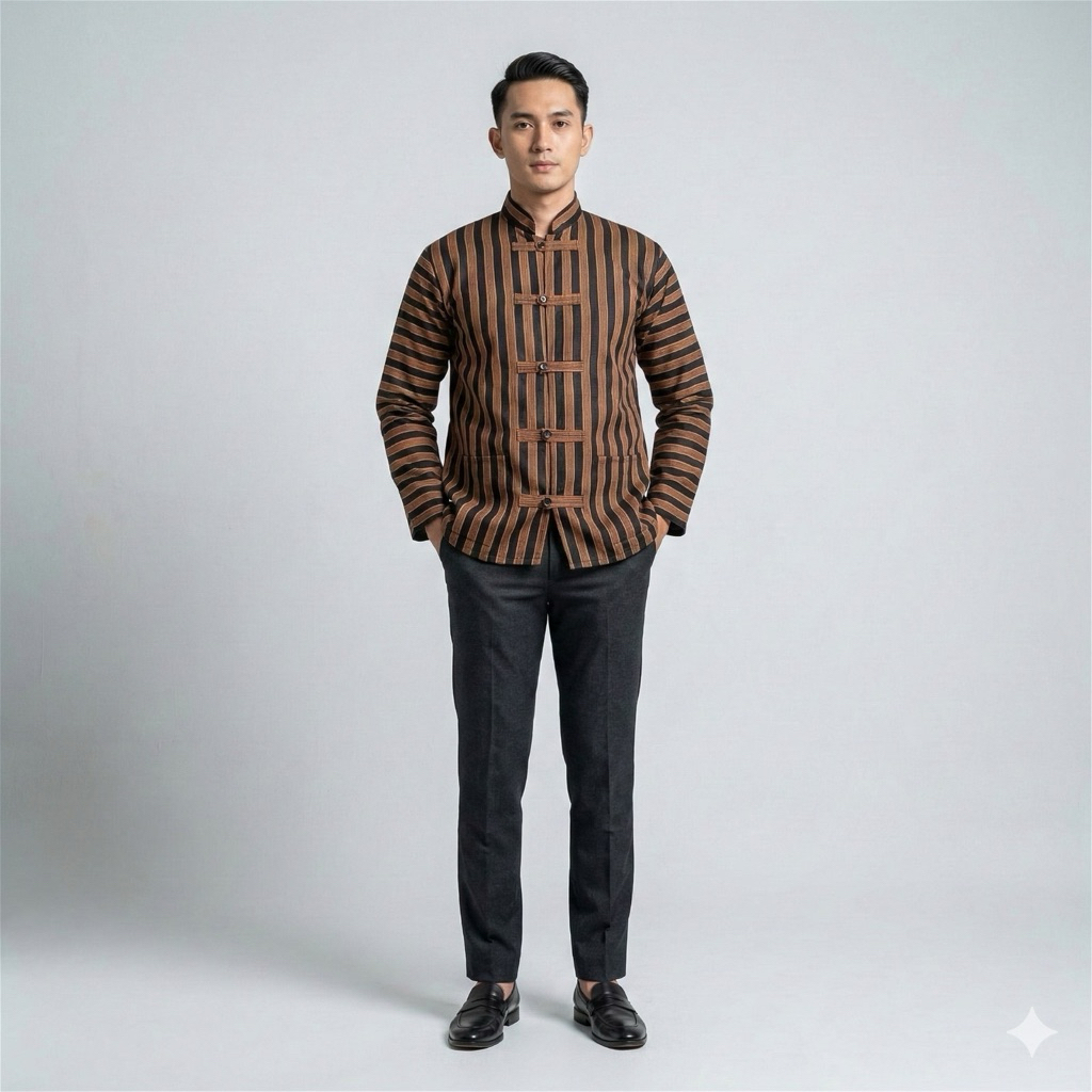 Baju Surjan Koko Lurik Pria Model Shanghai-Baju Adat Jawa