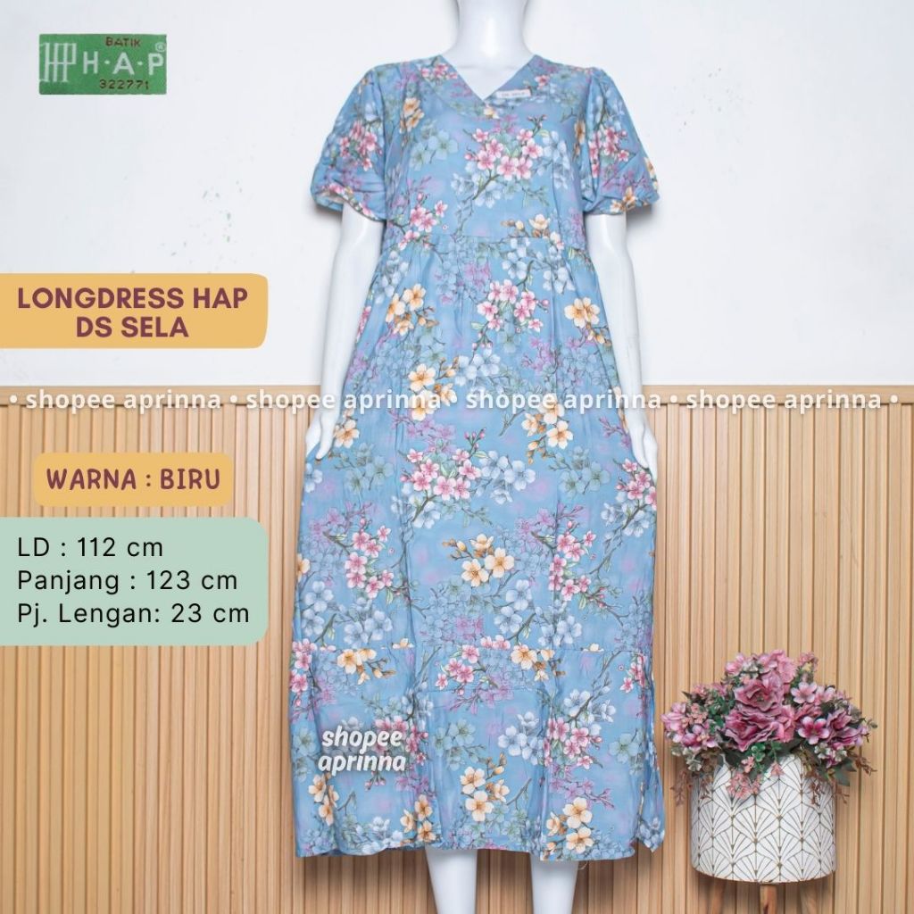 Batik HAP Daster Sela Lengan Balon Pendek Longdress Baju Wanita Tanpa Kancing
