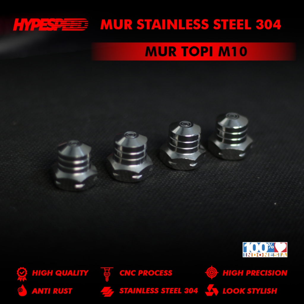 Mur Topi stainless M10 Drat 14 picth 1,25 CNC proses by hypespeed indonesia