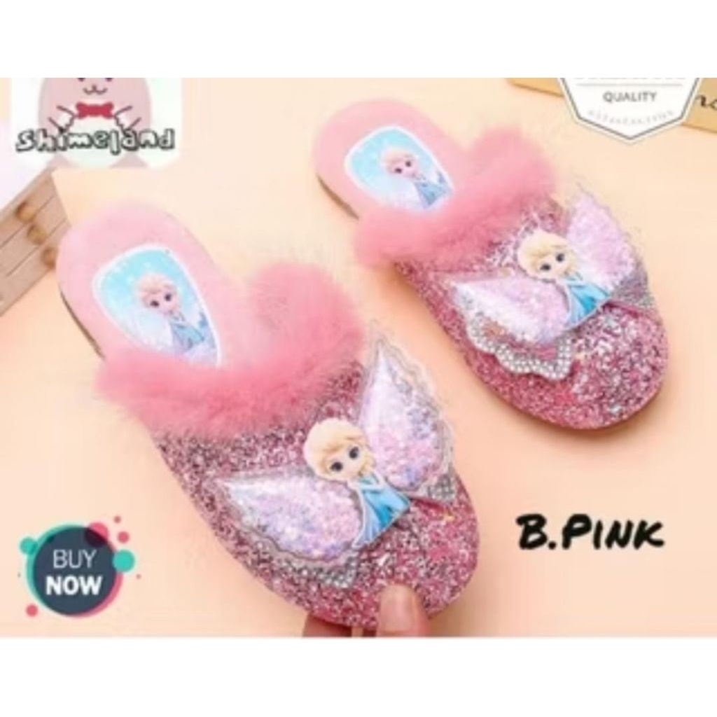 Sandal Anak Perempuan Frozen Selop Bulu Glitter uk 26