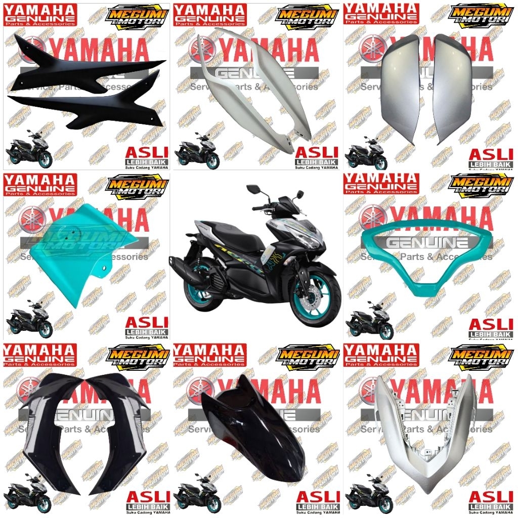 FULL SET COVER BODY HALUS NEW AEROX 155 CONNECTED SILVER HITAM ORIGINAL YAMAHA BBP