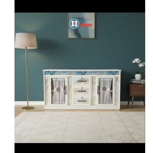 BANG HASYIM Buffet Gorden Lemari Buffet Minimalis, Service Table Modern, Buffet Table Aluminium Kaca