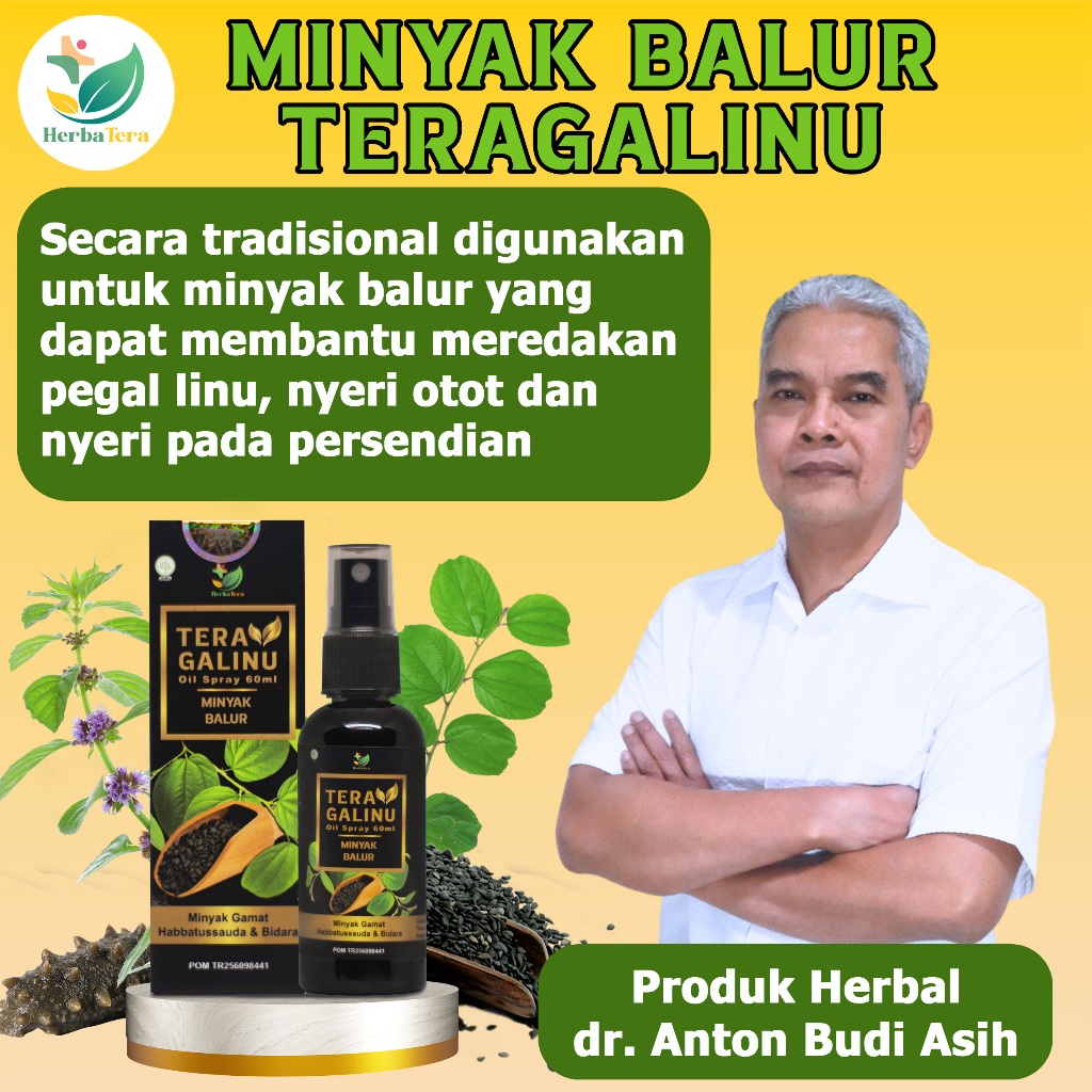 TERAGALINU (HERBA GALINU) 60ml - Minyak Balur Spray Urut Pereda Nyeri Sendi Pegal Kaku Otot Encok Ke