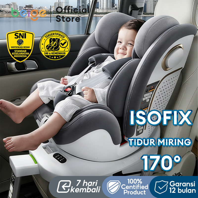 BEIGE 360 Rotate Isofix Baby Car Seat | Kursi Mobil Anak Bayi Untuk 0-12 Tahun